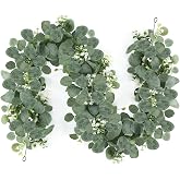 TYSM-CC 1.8 m Artificial Eucalyptus Garland 2 Pieces Natural Leaf Wreath | With white flowers, green leaves, wedding decorati
