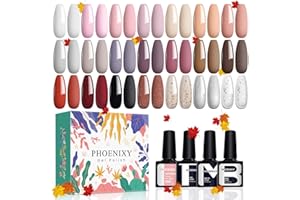 24PCS Pintauñas Semipermanentes Phoenixy 21 Colores Esmaltes Semipermanentes para Uñas con Blanco Negro Rosa Marrón Kit Uñas Semipermanentes con Base Top Coat Brillante y Mate