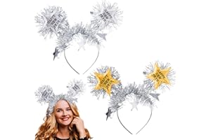 MICJLLT 2 Pcs Happy New Year Eve Headband for Adults,Eve Headband with Star Glitter Sparklers Fireworks Accessories Supplies,Hair Hoop Fireworks Headdress New Year Hairband for Photobooth Props