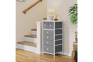 EnHomee Chest of Drawers, 6 Drawer Chest of Drawers, Slim Dresser Drawers for Bedroom, Bedside Drawers Storage Unit, Grey Chest of Drawers for Bedroom, Office, Entryway, Closets, Wardrobe, Bathroom