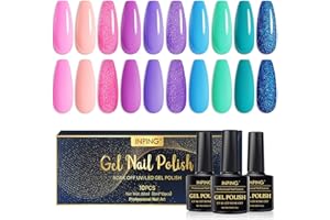 INPING Mermaid Gel Polish Set, 10 Colors Gel Nail Polish Kit, Pink Purple Blue Glitter Soak Off UV Nail Polish for Starter Beginner DIY Nail Art Manicure Salon, 8ml/0.27oz (Mermaid)