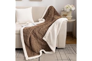 QOFLY Koc na sofę, przytulny koc – 100 x 150 cm, gruby, na sofę, ciepły koc Sherpa, brązowy, mały, puszysty koc na kanapę, zimowy