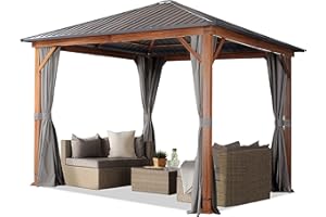TOOLPORT Gazebo da giardino 3x3 m look legno, tetto Hardtop in acciaio, 4 teli laterali color grigio