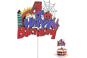 SAVITA Spider Happy Birthday Cake Topper, Durable Glitter Red and Blue Spider Cartoon Themed Birthday Cake Cupcake Decoration Supplies Suitable for Boys Girls (Number 4)
