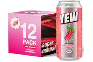 YEW Pink Rhubarb Sparkling Water - 12 x 440ml Cans - ZERO Sugar, ZERO Sweetener, All Natural Rhubarb Flavoured Water, ZERO Calories, Gluten Free, Keto Friendly and Vegan Healthy Fizzy Drink