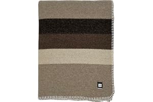 EKTOS 100% Woolen Blankets, 90" x 66", Pure Wool Blankets, Warm Camping Blanket (Desert Khaki Striped, Twin Size)