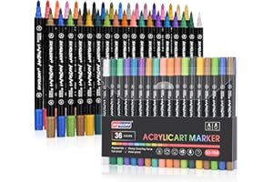 CORYIN Acrylic Paint Pens 36 Colors Dual Tip Rock Painting Pens Colouring Pens Kids Adult Fineliners Felt Tip Markers for Glass Plastic Wood Metal Ceramic Canvas Card Making Decoration