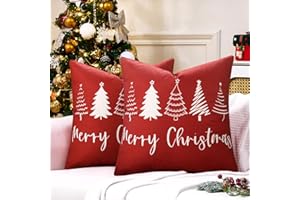 LRartdeco Rosso Federa Cuscino 45x45 cm Albero di Natale Federe Natalizie Decorazioni Casa Set di 2 Divano Cuscino Deco Copricuscini per Camera da Letto Camera da Letto Divano Letto