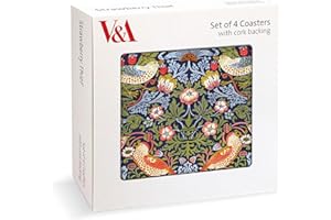 Museums & Galleries Set of 4 Cork Backed Coasters - William Morris Strawberry Thief Design - V&A Statement Coasters for the Home