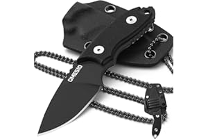 Omesio Cuchillo de cuello, cuchillo de cuello de 5.45 pulgadas con funda y collar, mini cuchillo de hoja fija pequeño de espiga completa con clip de acero D2 de 2.17 pulgadas, mango G10 para camping