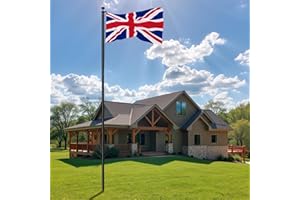 Outopee 25FT Aluminium Sectional Flagpole Kit, Detachable Flag Pole in Ground with UK Flag, Black Ball Finial and Halyard Rope for Residential, Garden Yard and Commercial Use, Black