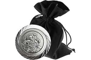 LUNEXUS Aimant de Voiture Christopherus Ø 3,5 cm - Plaque Saint-Christophe - Béni - Patron automobiliste - Bord argenté - Ange Gardien - Porte-Bonheur Voiture