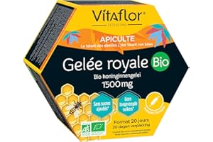 GELÉE ROYALE Bio 1500 mg Boite de 20 Ampoules | Offre spéciale Format Promo | Dosage Élevé | La plus vendue des gelées royales pures en ampoules en pharmacie en France | VITAFLOR