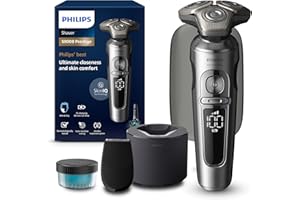 ‎PHILIPS Philips Shaver S9000 Prestige, elektrischer Nass- und Trockenrasierer, helles Chrom, Lift & Cut-Rasiersystem, SkinIQ Technologie, Präzisionstrimmer, Reinigungsstation und Reiseetui, Modell SP9841/32