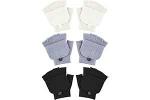 SATINIOR Winter Kids Fingerless Gloves Convertible Warm Flip Top Gloves Half Finger Stretchy Kids Mittens for Girls Boys, Aged 5-10
