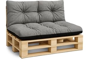 Amazinggirl Cojines para palets Exterior Set 120x40 cm + 120x80 cm - Cojín por Palet o Cojin jardín por Banco terraza balcón y Patio Almohada para Asiento en Jardin Gris