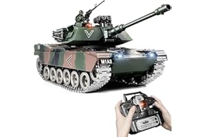 Supdex Carro Armato Telecomandato M1A2, 1:18 in Metallo RC Tank con Sparo BB, Suoni, Fumo e Luci Carro Armato Radiocomandato da Battaglia per Adulti e Bambini 6+ Veicolo Militare Realistico