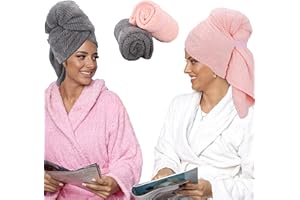 YWKJDDM Haarturban Mikrofaser Handtuch, 2 Stück Mikrofaser Handtuch Haare Lang, 100 x 60 cm Turban Haarturban mit Elastischem Band für Kopf und Lange Haare(Grau & Rosa)