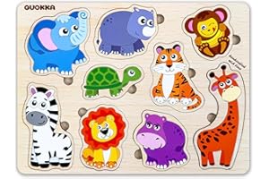 QUOKKA Puzzle Bois Enfant 1 2 3 Ans - Jeux Montessori en Bois avec Animaux Sauvages - Bebe Puzzle Enfant 18 Mois - Jouet Éducatif Cadeau pour Garçons et Filles 2 3 4 Ans