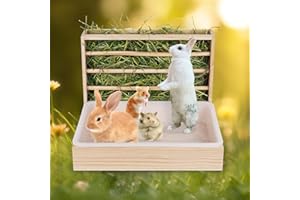 MOGOULUA Mangiatoia 2 in 1 per conigli, in legno, con lettiera per gatti, per criceti, conigli in legno, per animali di piccola taglia
