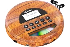 KLIM Nomad Wood - NEW - Portable CD Player - Long-Lasting Battery - Includes Headphones- Compatible MP3 CD Player- TF Card Radio FM Bluetooth - Ideal for Cars