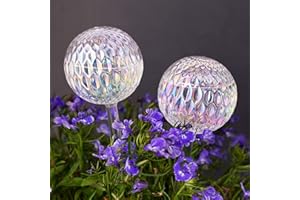 Tomorotec Glass Plant Self Watering Globes 2-Pack Pearl Luster Clear Iridescent Plant Watering Devices, Diamond Indent Pattern Self Watering Bulbs Planter Insert Decorative Vacation Watering Spikes