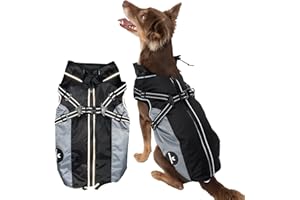 DOGOPAL Płaszcz przeciwdeszczowy dla psa z wbudowaną uprzężą, wodoodporny płaszcz dla psa, odblaskowa kurtka przeciwdeszczowa dla małych i dużych psów (szary, 45)