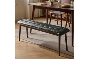 Cttasty Eingangsbank, Esszimmerbank aus Massivholz, Mid-Century Bank für das Ende des Bettes mit gepolstertem PU-Ledersitz, Schlafzimmerbank, 120 cm L x 32 cm B x 45 cm H （Grün）