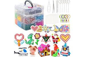 SLEMAKO Perline da Stirare, 10600 creativo Perline a Fusione con Custodia Trasparente, 6 Pegboard, Guida Utente, Set Creativo per Gioielli e Decorazioni Fai Da Te, 5MM Idea Regalo per Bambini e Natale