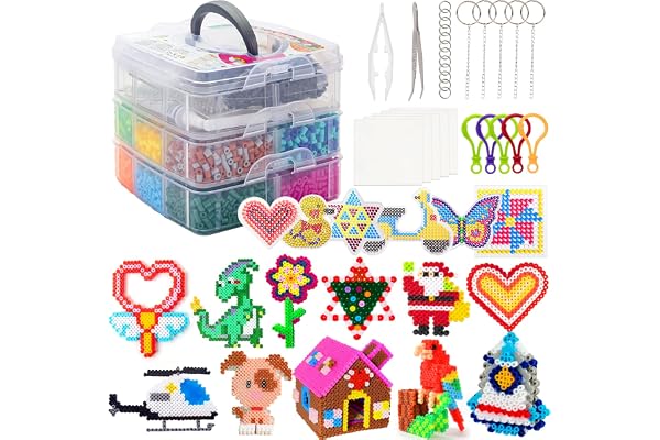 SLEMAKO Kit de Perles à Repasser 10600 Pièces - Kit Artisanal Avec Boîte de Rangement, Plaques, Guide d'Utilisation - Cadeau d'Anniversaire/de Noël pour Enfants