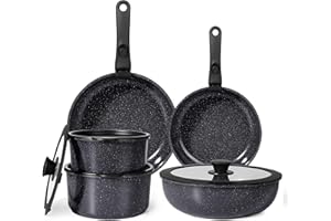 ‎GIPP GiPP Keramik Topfset mit Abnehmbarer Griff, 11-Teilig Topf und Pfannenset mit Antihaft Beschichtet, Topfset Induktion Kochtopf Set, Backofenfest, für Alle Herdarten, PTFE/PFOA-frei, Schwarz