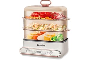 Veroline Electric Food Steamer for Cooking, 15QT Vegetable Steamer with 3-Tier Stainless Steel Trays, 1200W Electric Steamer for Fast Simultaneous Cooking, 24H Delay Start, Auto Shut-Off, BPA-Free