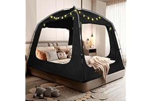RIYDH Bed Tent Bed Canopy Portable Dream Tents 4 Doors 80% Blackout - Indoor Breathable Sleeping Tents Privacy Space Tents for Adult with String Light