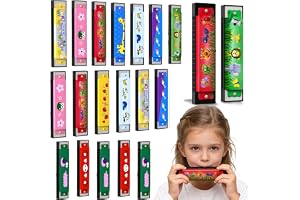 AM ANNA Cartoon Harmonica Set for Kids, 20 Pack Assorted Styles, 16-Hole Musical Instrument, 13 x 3 cm, Plastic & Metal Construction, Ages 3+, Party Favors Random Pattern