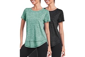 Deaviya Sport T-Shirt Damen, Kurzarmshirt Frauen Locker, Workout Tops Rundhalsausschnitt Athletisch Lässig Laufen Yoga Fitness T-Shirts Seite Split Tee