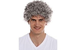 WIG ME UP- MMAS-9M-K686 Peluca para Mujeres Hombres Carnaval Afro rizos Cortos densos Cabello Crespo Gris