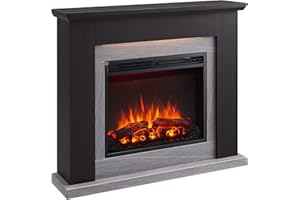 CrownFlame Hektor Camino Elettrico da terra,Caminetto Elettrico con Riscaldamento 1000/2000 W, Effetto Fiamma realistico in 3D, Illuminazione LED, Controllo remoto, Timer, Termostato - marrone scuro