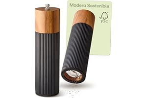 Praknu Molinillo Sal y Pimienta Manual – Madera de Acacia FSC® – Diseño Elegante con Mecanismo de Cerámica – Ajustable y Duradero – Negro – Grande