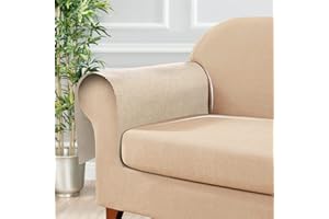 Naturoom Beige Chair Arm Covers Linen Fabric Armrest Cover for Recliner Anti-Slip Armchair Slipcover for Living Room Couch Loveseat Sofa Arm Protector for Pets, Cats, Set of 2, Champagne