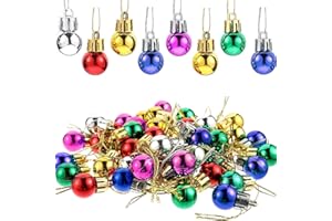 JIEOU 50PCS Christmas Balls with Lanyard, 2cm Ornaments for Christams Trees, Mixed Color Ornaments Ball for Holiday and Party Deocation