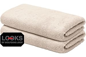 ‎LOOKS BY WOLFGANG JOOP LOOKS BY WOLFGANG JOOP 2X Gästehandtuch 30x50 cm – 100% Baumwolle Doppelpack Luxus Gästehandtücher mit Aufhänger & Logostick, 2er Set Gästetuch beige