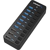Sabrent 60W 7-Port USB 3.0 Hub + 3 Smart Charging Ports with Individual Power Switches and LEDs includes 60W 12V/5A power ada
