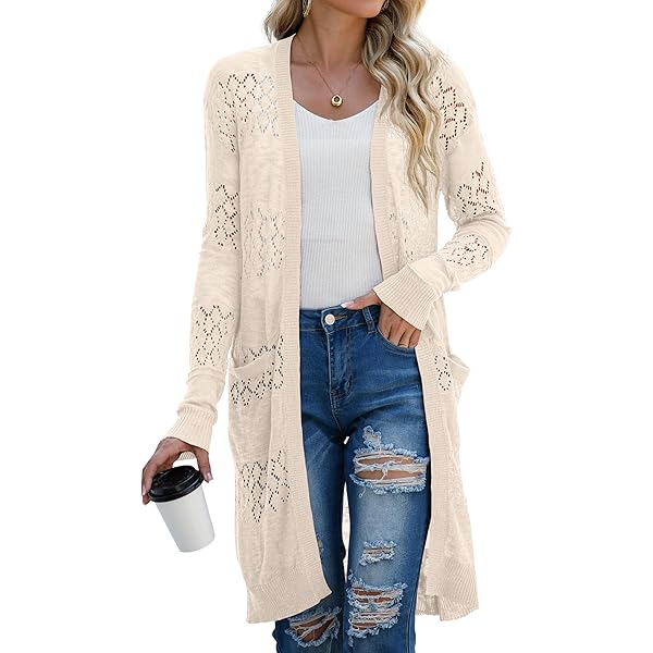 Damen Strickjacke Langarm - Leichter Cardigan Mit Taschen Elegant
