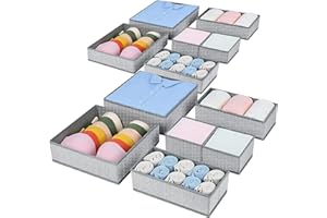 DIMJ Lot de 12 Boites de Rangement de Non-tissé, Organiseurs de tiroir Pliable et Respirant, Rangement Tiroir Ideal pour Soutiens-Gorge, Sous-Vêtements, Texture Gris Clair