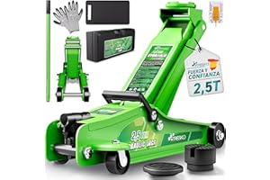 TRESKO Gato hidráulico de 2,5 T, altura de elevación de 85 – 385 mm, con maletín, hidráulico, plano, para coches bajos, ruedas de 360°, incluye 2 almohadillas de goma, alfombrilla para rodillas