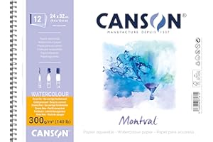 CANSON Montval - Album spiralé 12 feuilles papier aquarelle 24x32-300g/m² - Grain fin