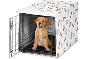 Sweet Jojo Designs Bone Paw Print Dog Crate Cover – Kennel Covers for 36 Inch Pet Cage Medium - Neutral Grey Taupe Brown Modern Off White Gray Tan Puppy