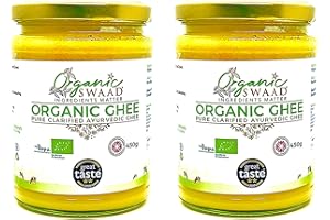 2 x 450g Great Taste 2020 Winner - Organic Certified - Grass Fed Cows – English Ayurvedic Clarified Ghee by Organic Swaad = 900g
