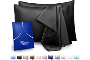 Enetix - Federa in raso di seta per capelli e pelle, confezione da 2 pezzi, con confezione regalo, senza acne e cerniera nascosta, 50×70cm, Nero