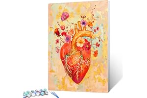 WALARKY Peinture par numéro pour adultes - Motif floral - Cœur - Vaisseau sanguin - Sur toile anatomique - Kit de peinture acrylique pour adultes - Dessin de peinture - Jour des morts - Décoration murale -